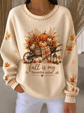 Women Casual Maple Leaf Crew Neck Long Sleeve Sweatshirt