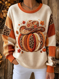 Women Casual Leopard Crew Neck Long Sleeve Sweatshirt