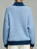 Women Blue Plain Long Sleeve Comfy Casual Sweater
