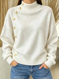 Women Button Plain Long Sleeve Comfy Casual Sweater