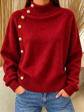 Women Button Plain Long Sleeve Comfy Casual Sweater