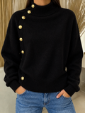 Women Button Plain Long Sleeve Comfy Casual Sweater