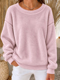 Women A-Line Cotton Casual Plain Crew Neck Long Sleeve Sweatshirt