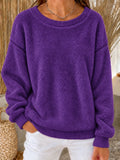 Women A-Line Cotton Casual Plain Crew Neck Long Sleeve Sweatshirt