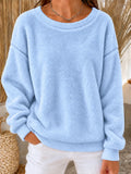 Women A-Line Cotton Casual Plain Crew Neck Long Sleeve Sweatshirt