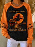 Women Casual Color Block Halloween Witch Crew Neck Long Sleeve Sweatshirt