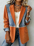 Women Spring/Fall Outerwear Vintage Geometric Long Sleeve Lapel Collar Jacket