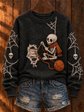 Women Casual Skull Crew Neck Long Sleeve Sweatshirt