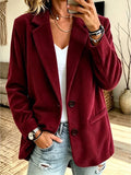 Women Plain Spring/Fall Outerwear Vintage Long Sleeve Lapel Collar Regular Blazer