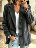 Women Plain Spring/Fall Outerwear Vintage Long Sleeve Lapel Collar Regular Blazer