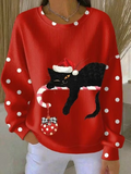 Women Casual Polka Dots Crew Neck Long Sleeve Sweatshirt