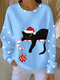 Women Casual Polka Dots Crew Neck Long Sleeve Sweatshirt