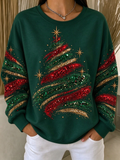 Women Vintage Christmas Crew Neck Long Sleeve Sweatshirt