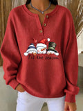 Women Vintage Christmas Snowman Henley Collar Long Sleeve Sweatshirt