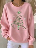 Women Casual Christmas Tree Crew Neck Sweatshirt