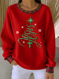 Women Casual Plaid Crew Neck Long Sleeve Sweatshirt