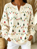 Women Casual Christmas Off White Crew Neck Long Sleeve Sweatshirt