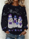 Women's Purple Christmas Snowman Printed Sweatshirt