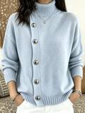 Women Plain Long Sleeve Comfy Vintage Buckle Sweater