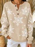 Women's Snowflake Casual Christmas Henley Collar Long Sleeve Sweatshirt
