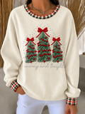 Women's Casual Christmas Tree Plaid Crew Neck Long Sleeve Sweatshirt