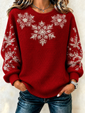 Women's Casual Christmas Snowflake Henley Collar Long Sleeve Sweatshirt