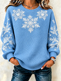 Women's Casual Christmas Snowflake Henley Collar Long Sleeve Sweatshirt