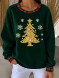 Women's Casual Christmas Plaid Crew Neck Sweatshirt