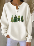 Women's Casual Christmas Tree Henley Collar Long Sleeve Sweatshirt