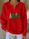 Women's Casual Christmas Tree Henley Collar Long Sleeve Sweatshirt