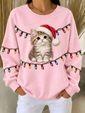 Women's Cat Casual Christmas Crew Neck Sweatshirt