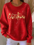 Women's  Casual Christmas Red Crew Neck Long Sleeve Sweatshirt