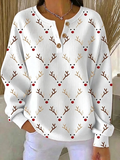 Women's  Vintage Christmas Reindeer Henley Collar Long Sleeve Sweatshirt