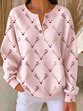 Women's  Vintage Christmas Reindeer Henley Collar Long Sleeve Sweatshirt