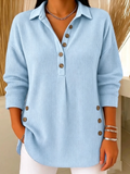 Women's Casual V-Neck Ribbed Knit Lapel Collar Sweatshirt