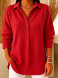 Women's Casual V-Neck Ribbed Knit Lapel Collar Sweatshirt