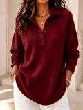Women’s Waffle Knit Polo Shirt Long Sleeve Loose Top