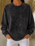 Women's  Washed Round Neck Long Sleeve Casual Sweatshirt