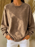Women's  Washed Round Neck Long Sleeve Casual Sweatshirt