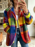Women's  Vibrant Plaid Fuzzy Fleece Jacket