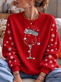 Women's Christmas Wine Glass Print Sweatshirt