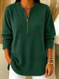 Women’s Casual Knit Half Zip Top Round Neck Long Sleeve Loose Sweatshirt