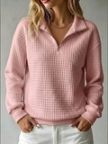 Women's Casual Textured Zip Up Long Sleeve Half Sweatshirts