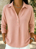 Women's Casual Waffle Plain Vintage Basic Classic Long Sleeve Top