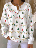 Women's Vintage Christmas Henley Collar Long Sleeve Sweatshirt