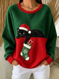 Women's Christmas Funny Cat Print Hoodie