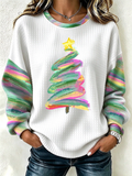 Women's Casual Christmas Multicolor Tree Crew Neck Long Sleeve Sweatshirt