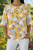 Womens Yellow Cat Floral Print Casual Shirt