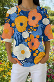 Womens Navy Bold Daisy Print Casual Waffle Cotton Shirt