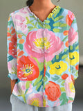 Women's Watercolor Flowers Art Print Shirt